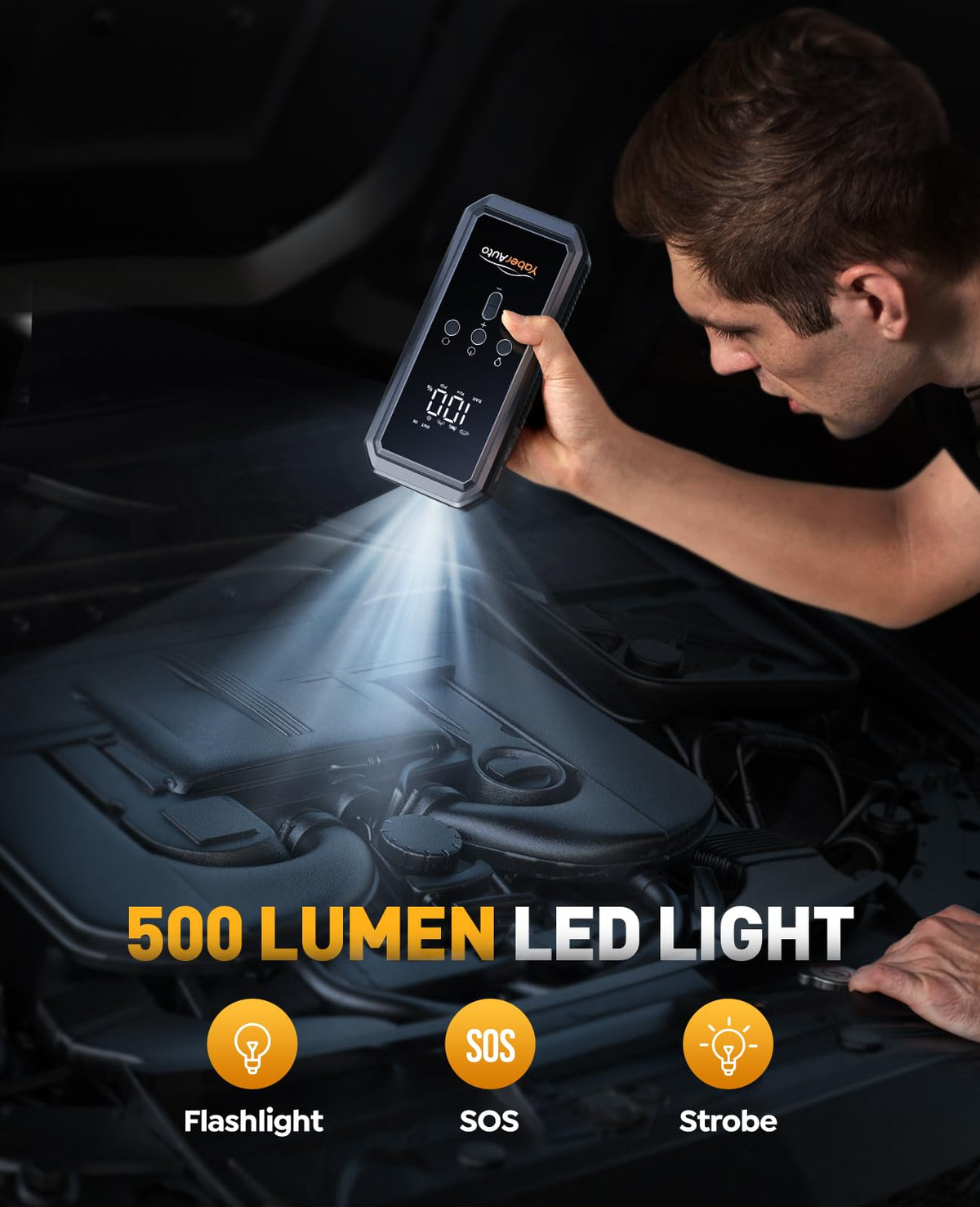 YaberAuto emergency light illuminating roadside repair for improved nighttime safety