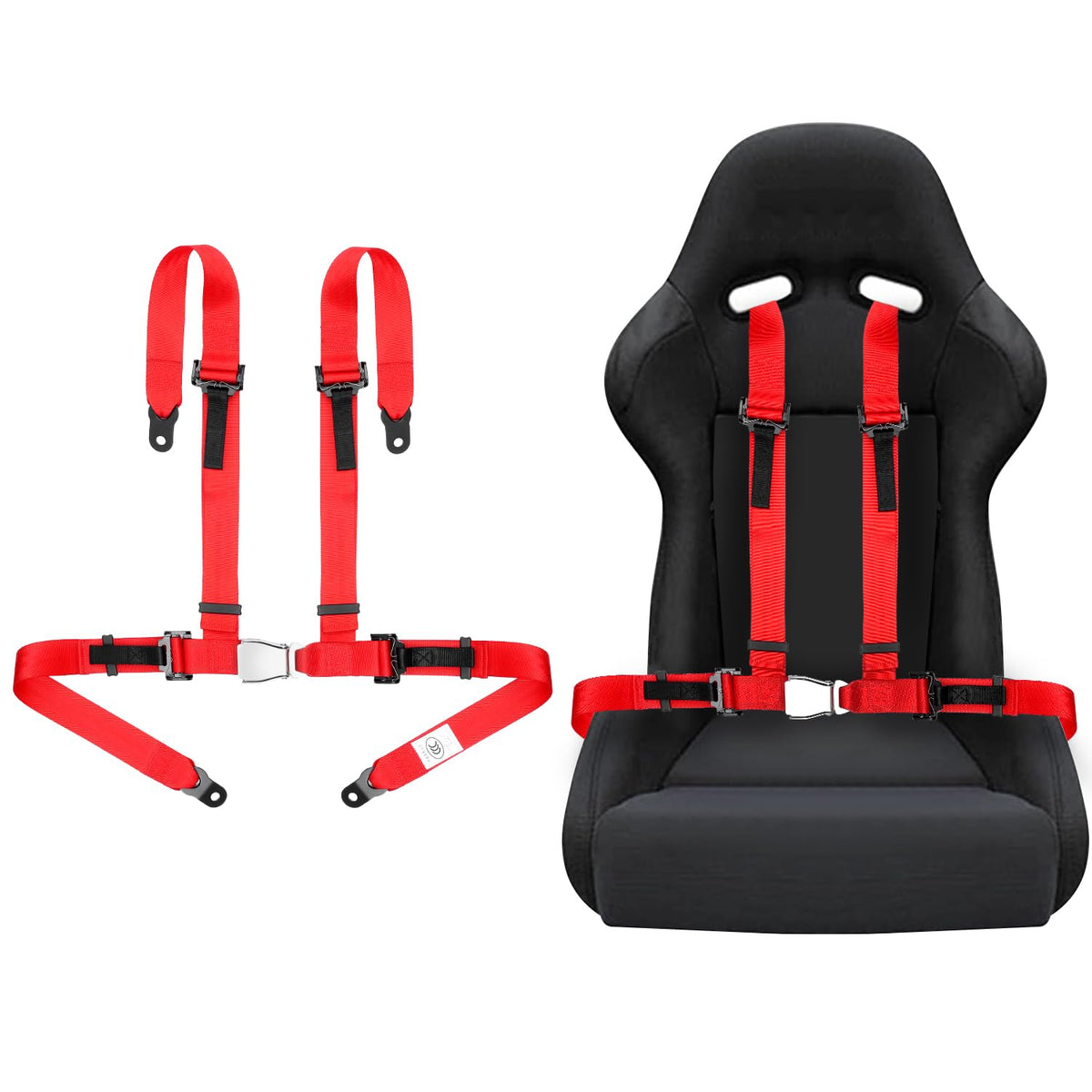 Yakitoko front view of red 4-point harness showing full system and secure fit