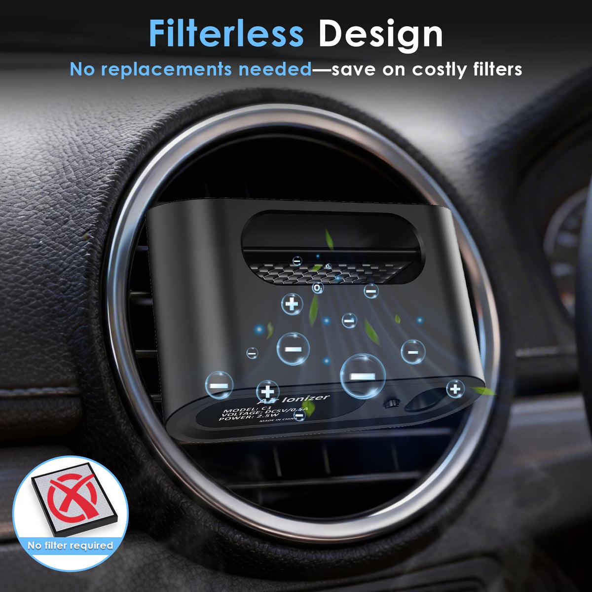 Yakry in-car use on dashboard vent illustrating odor reduction for drivers