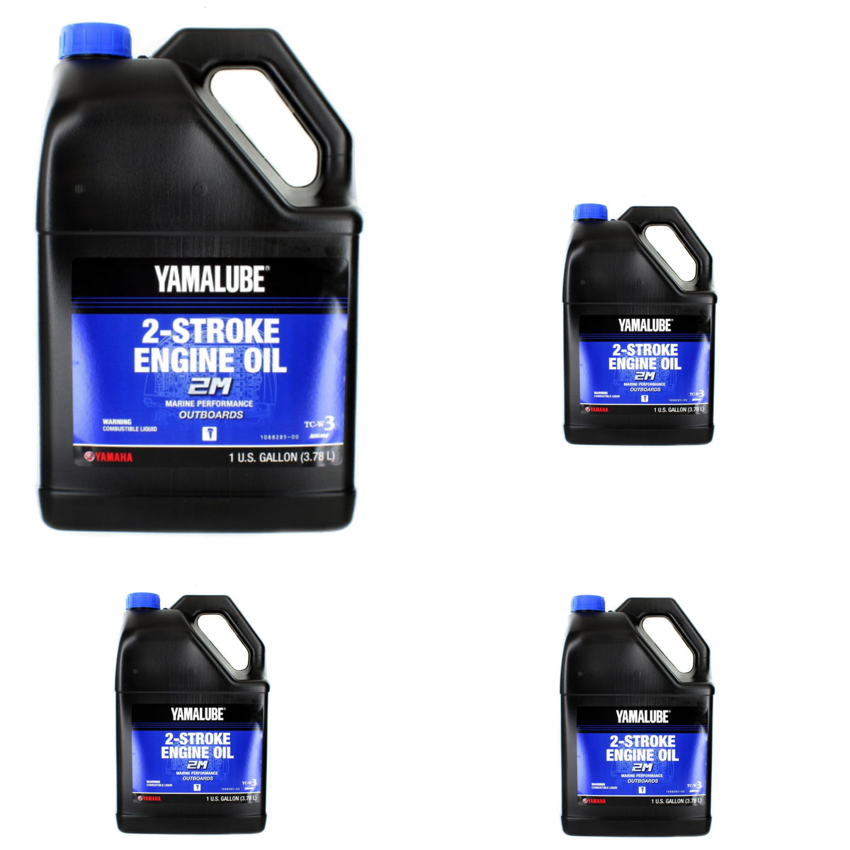 YAMAHA yamalube 2m 4-gallon front packaging showing OEM container and clear identification benefit