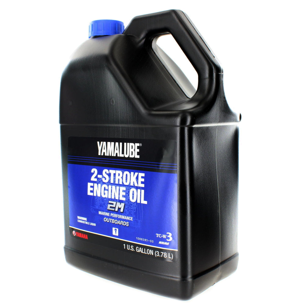 YAMAHA yamalube next to measuring tools showing four-gallon scale and storage convenience benefit