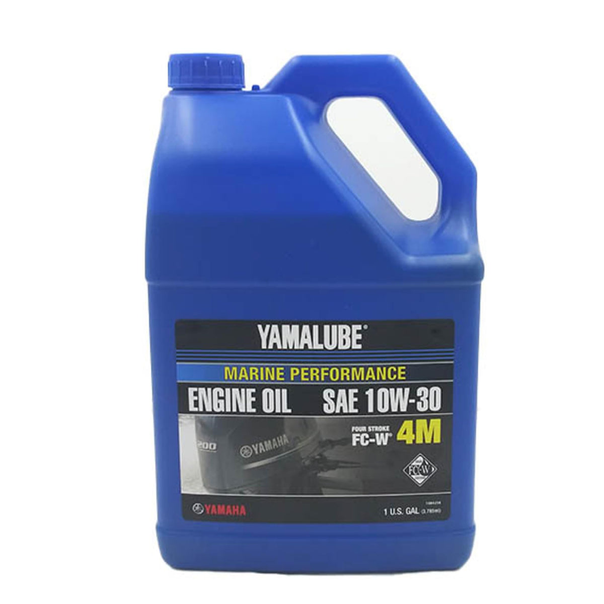 YAMAHA Yamalube 4M front view showing label and gallon packaging benefit protection
