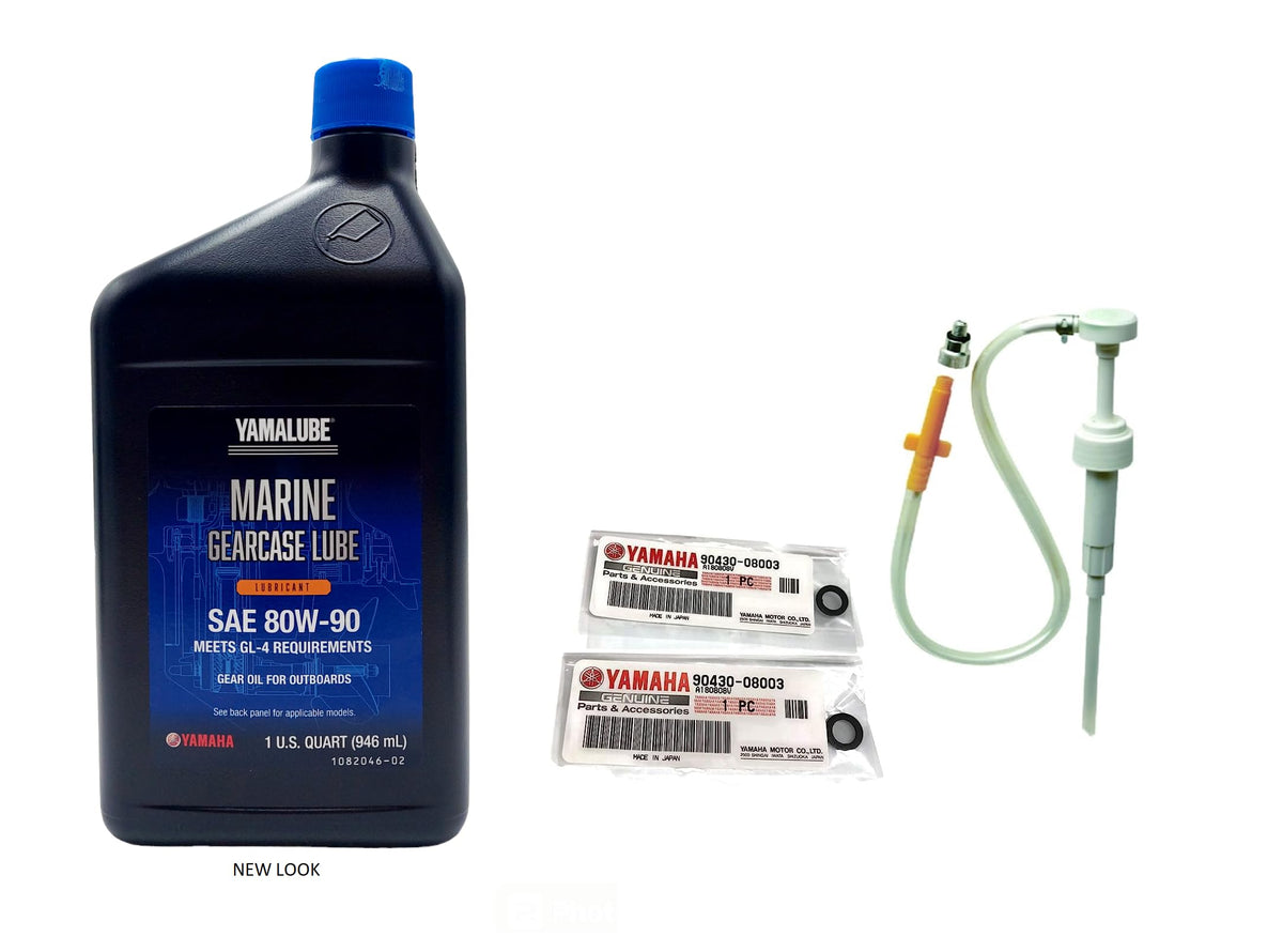 YAMAHA Atwood pump gasket and washers beside Yamalube bottle for easy fill