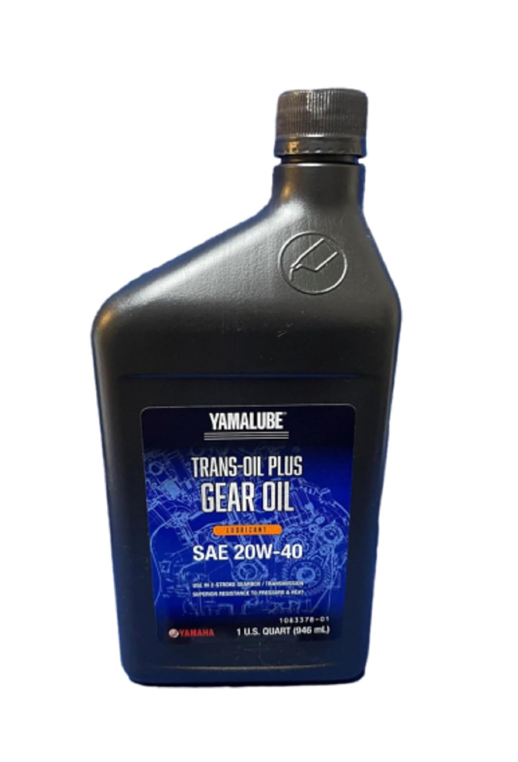 Yamaha Yamalube quart front label showing OEM transmission lubricant benefits