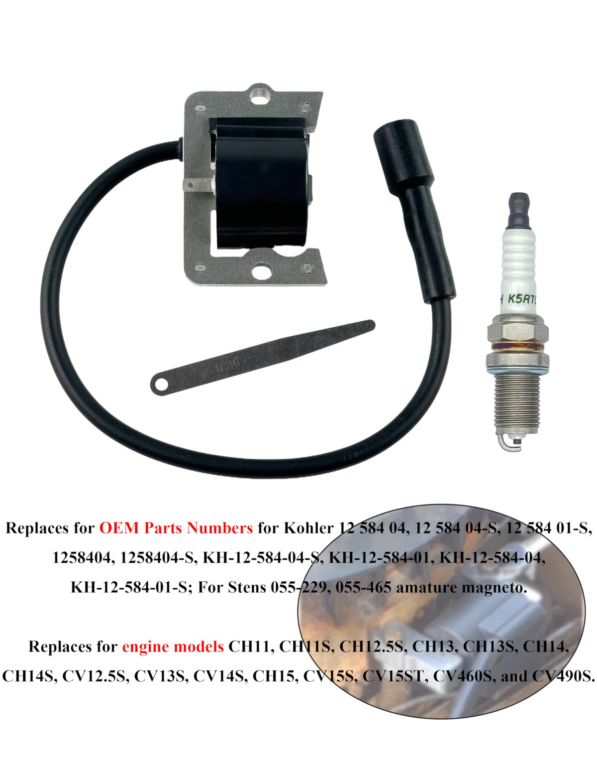 YAMAKATO coil kit with supplied spark plug and feeler gauge for accurate gap setup