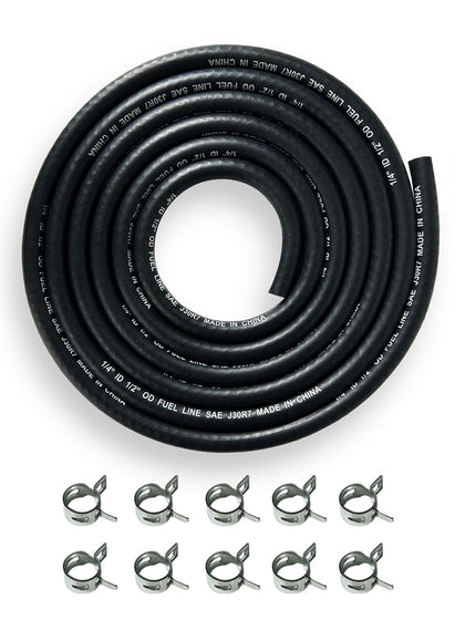 YAMAKATO front view of fuel hose kit showing length and included clamps for easy installation
