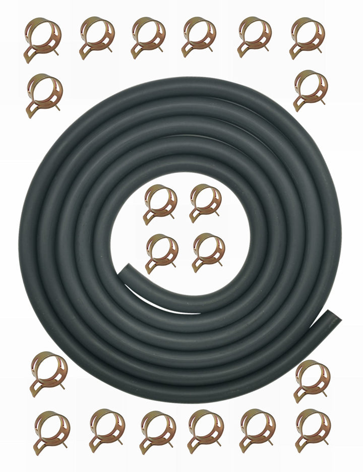 YAMAKATO front view of 10ft fuel line kit showing hose and clamps, ready to install