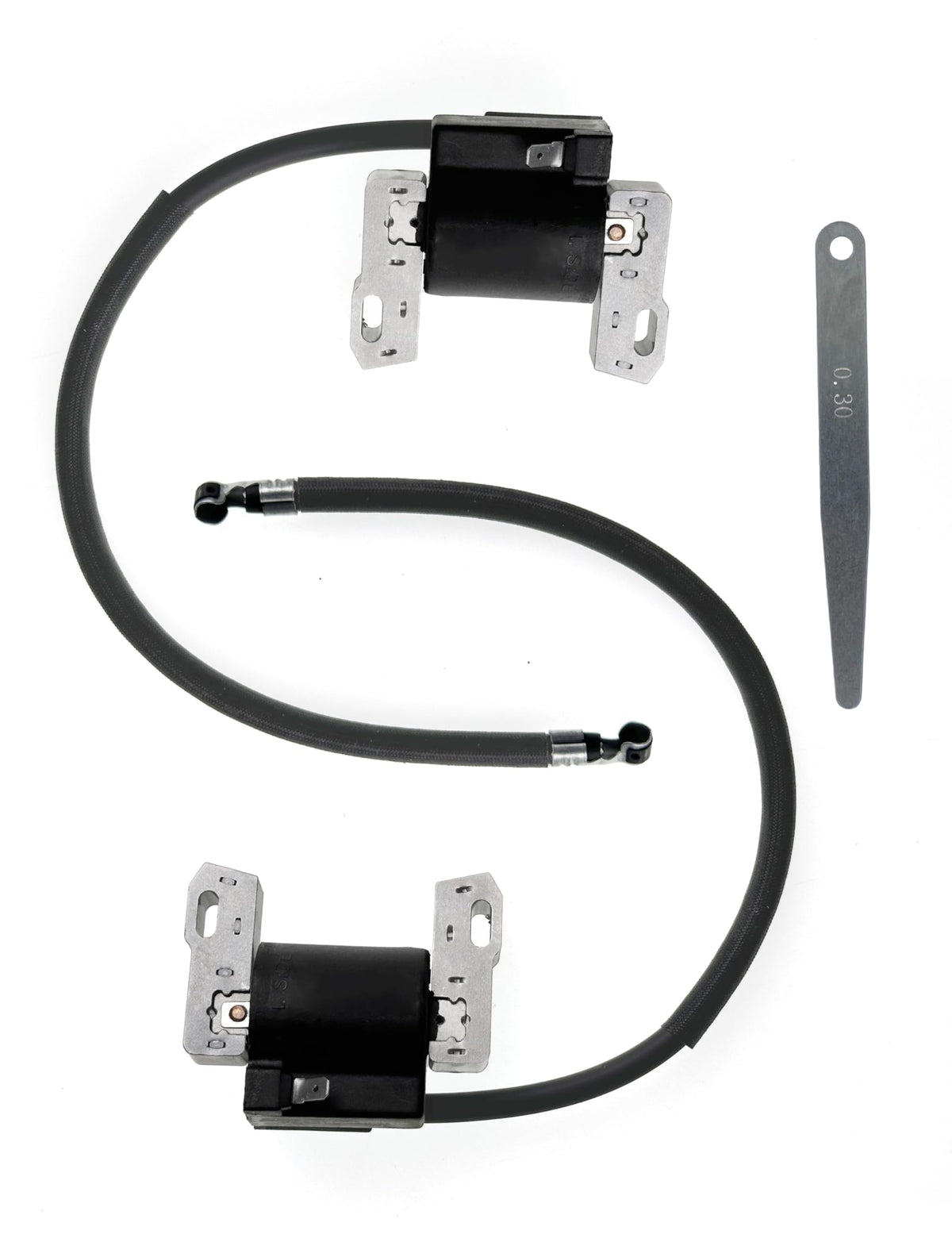 YAMAKATO front view of two ignition coils showing mounting holes and spark lead benefit: easy replacement