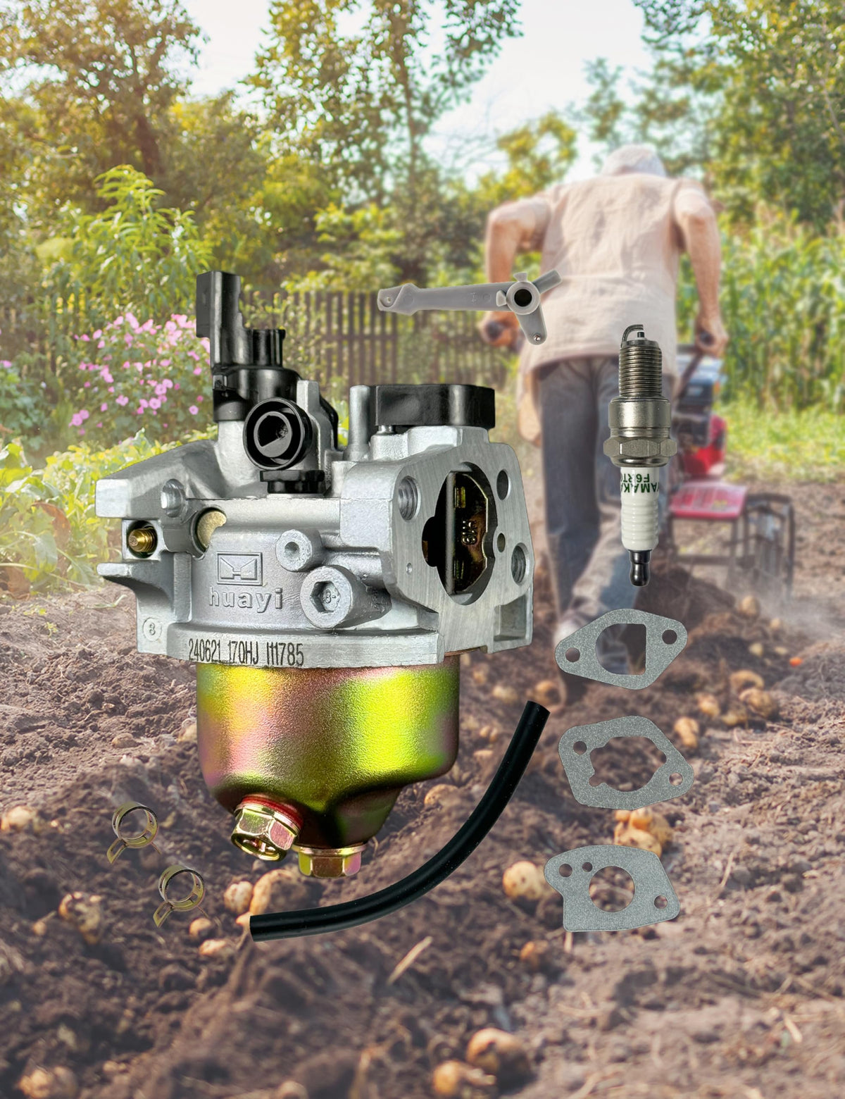 YAMAKATO carburetor installed on Bronco rototiller showing restored startup and operation