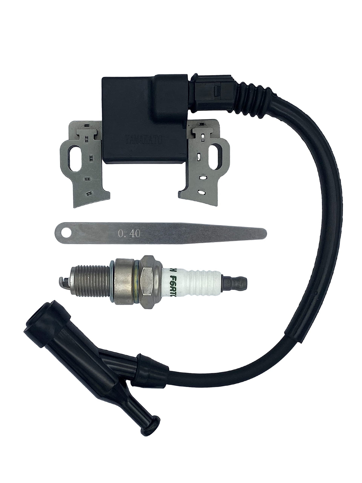 YAMAKATO ignition coil front view showing mounting points and 4-pin connector for easy fit