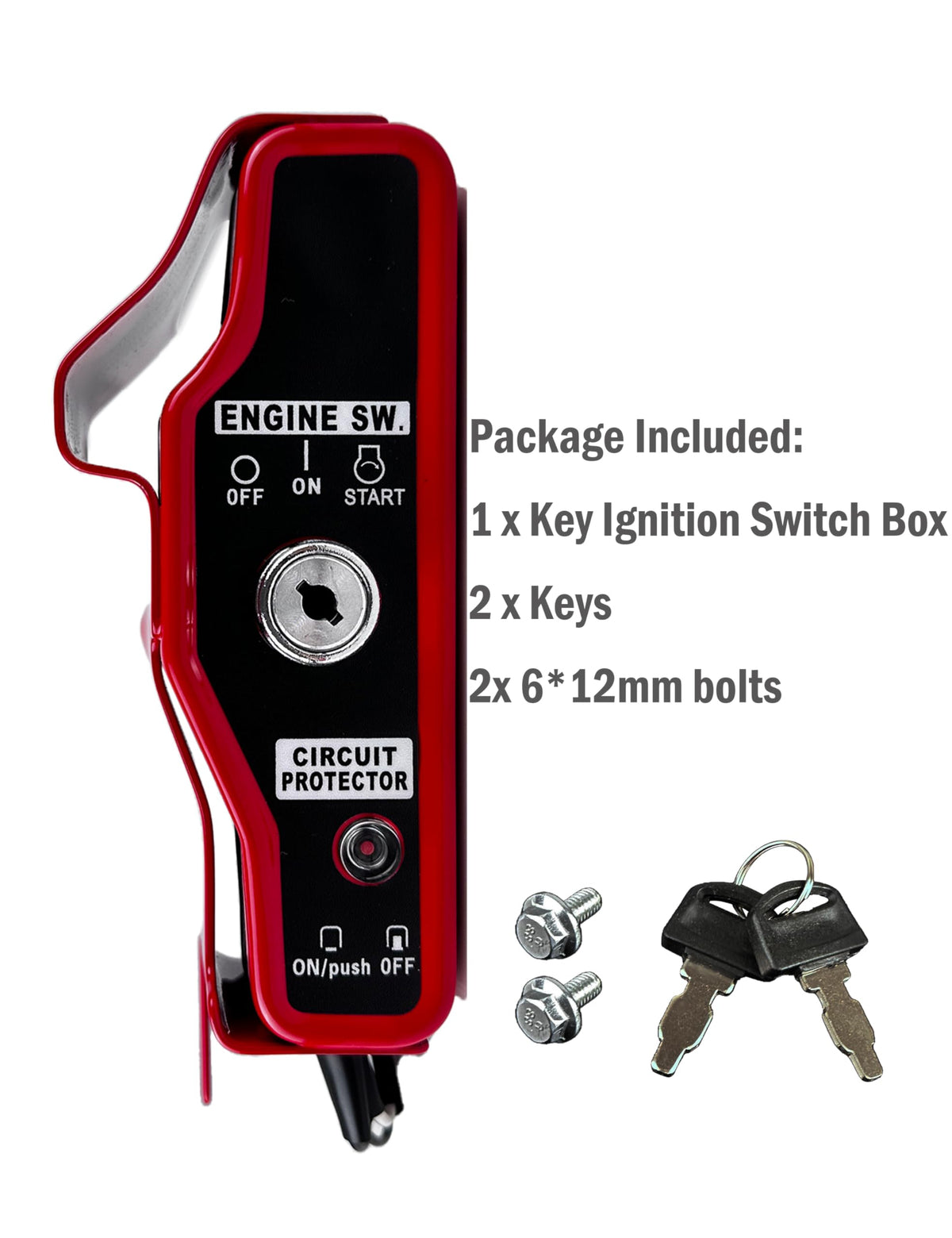 YAMAKATO key switch box packaged with two bolts showing ready-to-install convenience