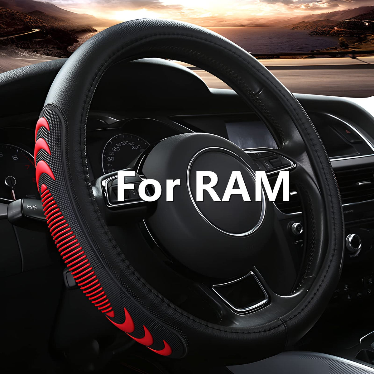 Yangday front view showing custom fit on Dodge Ram steering wheel for improved control