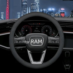 Yangday front view of black steering wheel cover showing fit and finish benefits