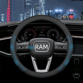 Yangday front view of blue steering wheel cover showing fit and color benefits