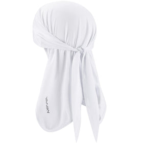 YANIKY white bandana front view showing clean profile and ventilation benefit