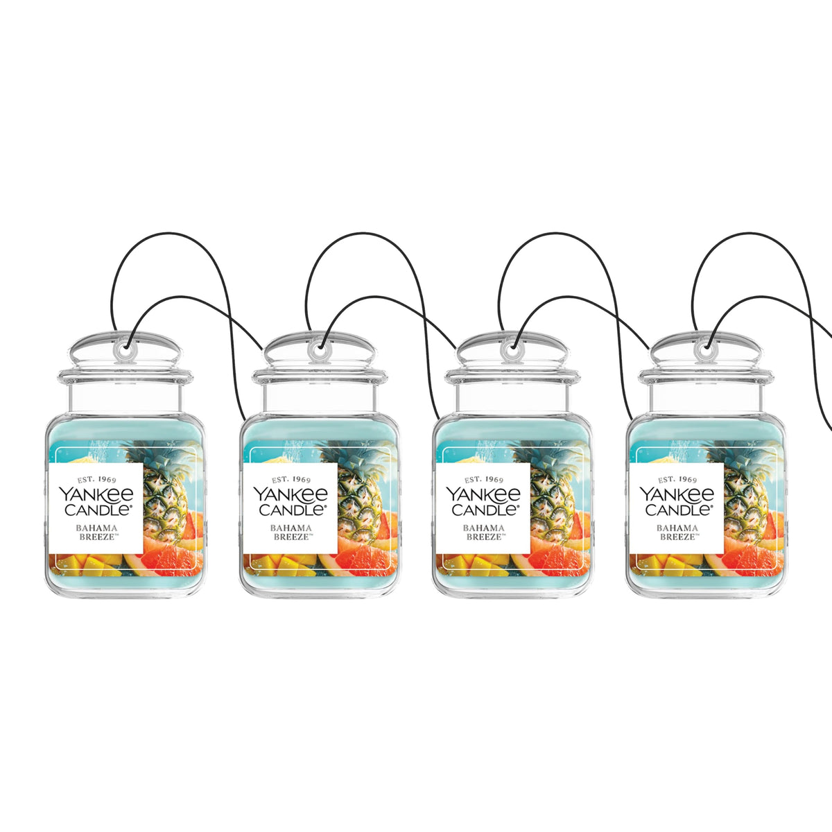 Yankee Candle front packaging showing Bahama Breeze scent and benefits