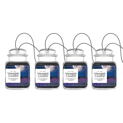 Yankee Candle front packaging showing Midsummer's Night and hanging hook for quick install