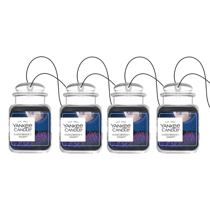 Yankee Candle front packaging showing Midsummer's Night and hanging hook for quick install