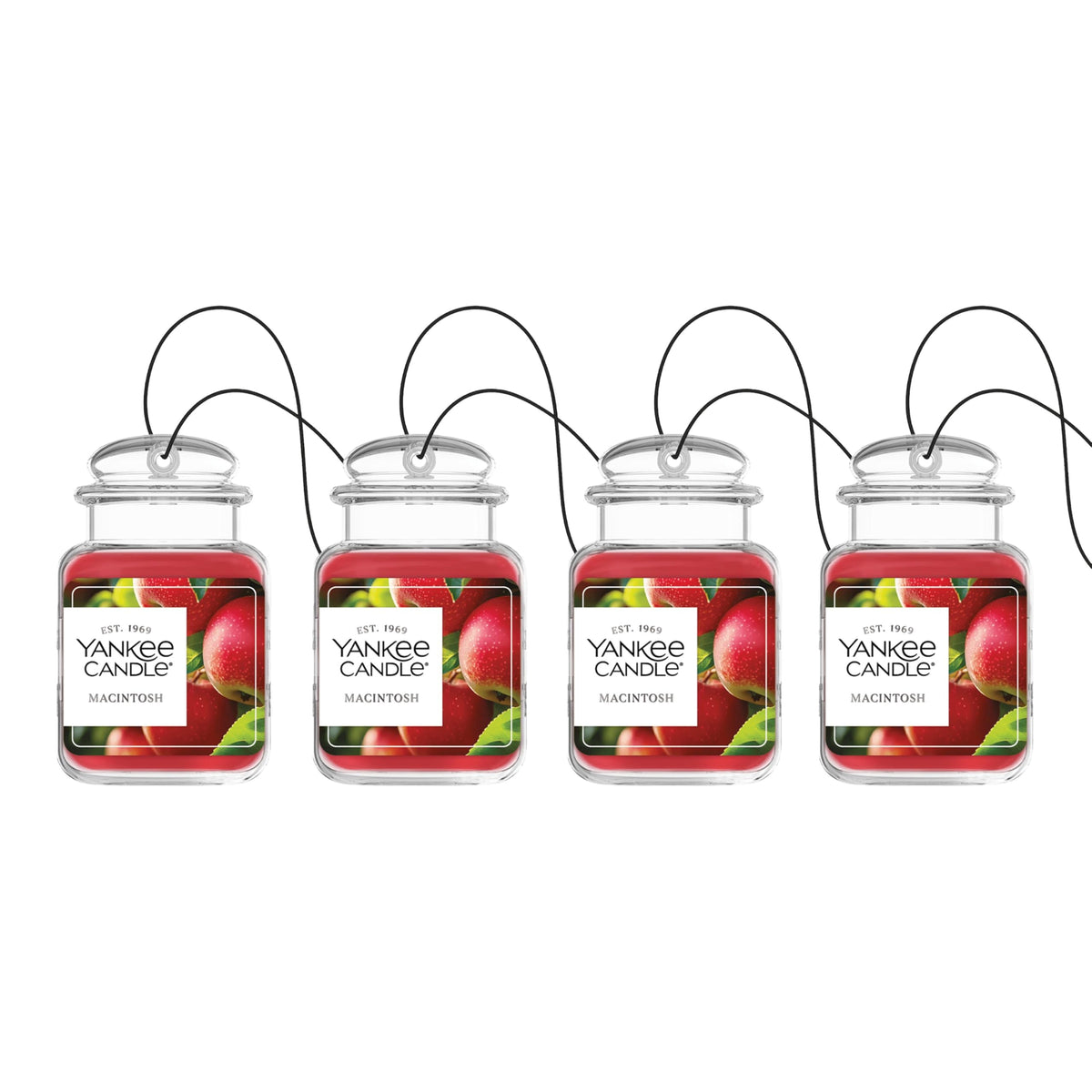 Yankee Candle Macintosh front packaging showing hanging air freshener and brand
