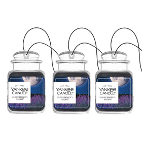 Yankee Candle front packaging showing three Midsummer’s Night car jars and clear branding benefit: easy identification