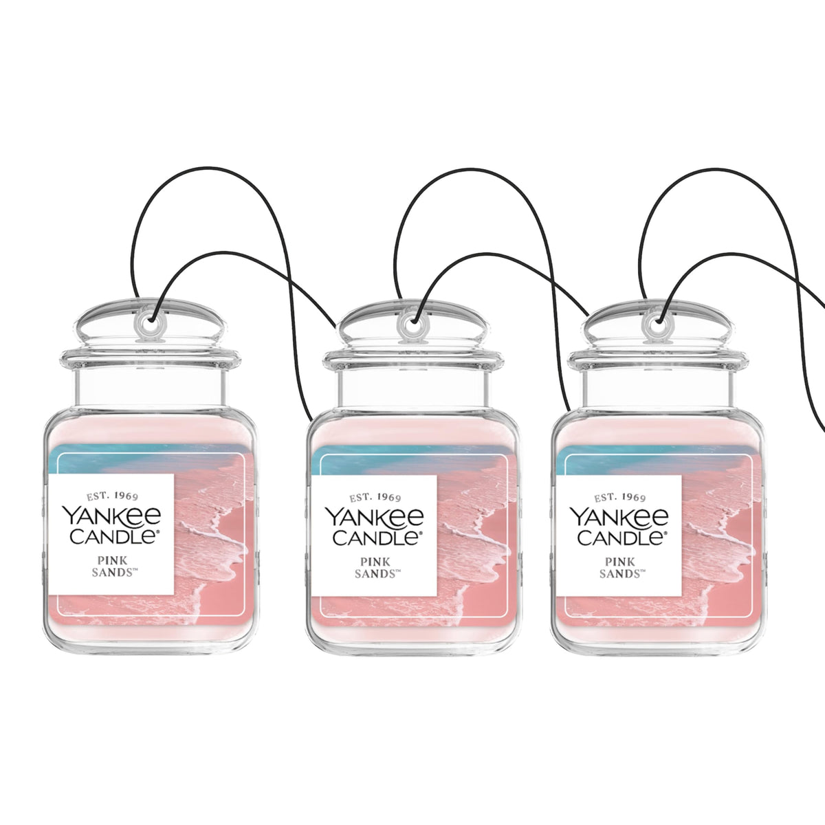 Yankee Candle Pink Sands front packaging showing product and scent benefit
