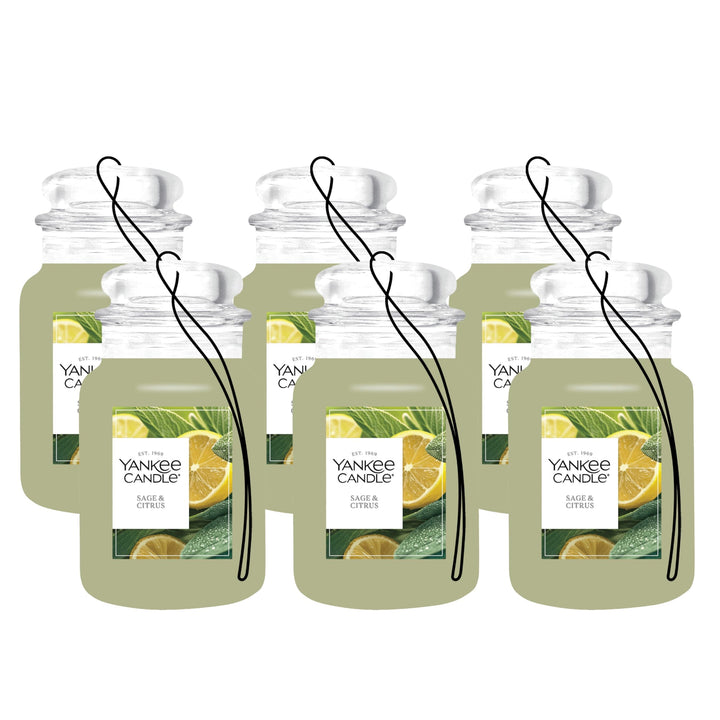Yankee Candle pack front showing Sage & Citrus and six hanging discs benefiting easy storage