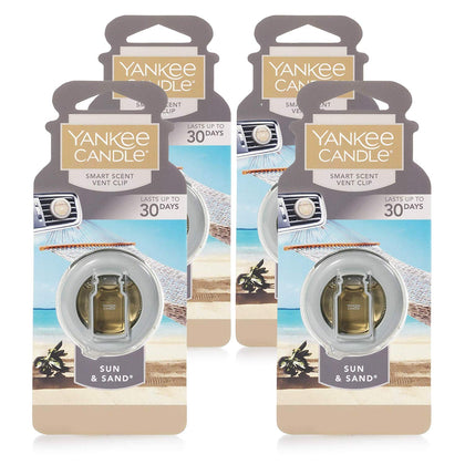 Yankee Candle Sun & Sand vent clip front packaging showing four clips and brand for convenient freshness