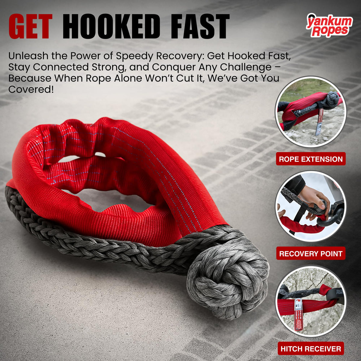 Yankum Ropes shackle connected to a winch demonstrating secure, easy rigging benefit