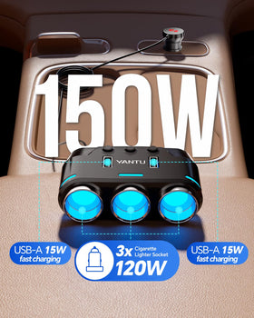 YANTU 3.3ft cable routed from front to back seat for flexible access