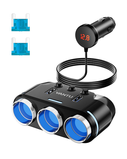 YANTU front view showing three sockets and two USB ports for versatile charging