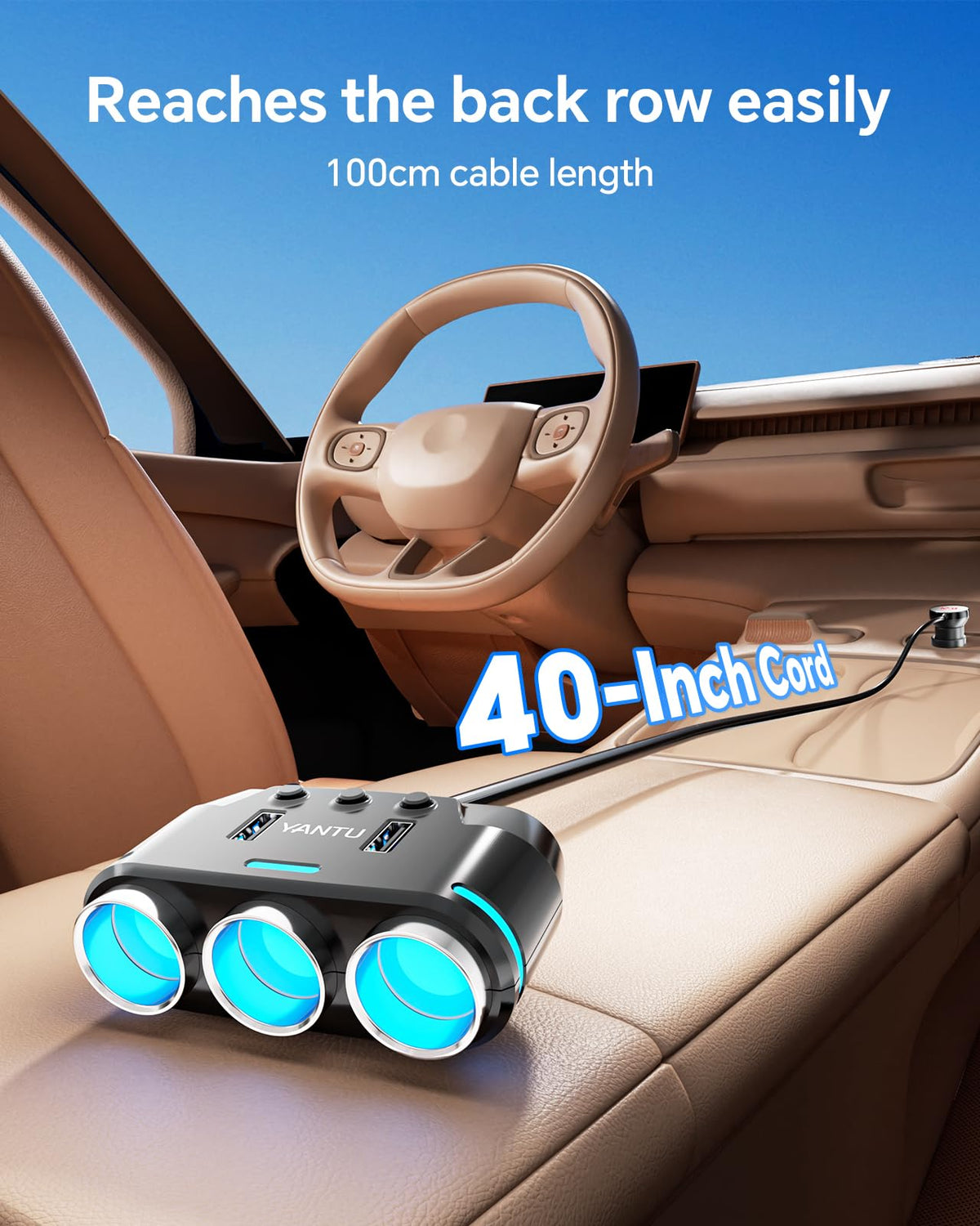 YANTU USB ports and blue LED rings for fast charging and night visibility