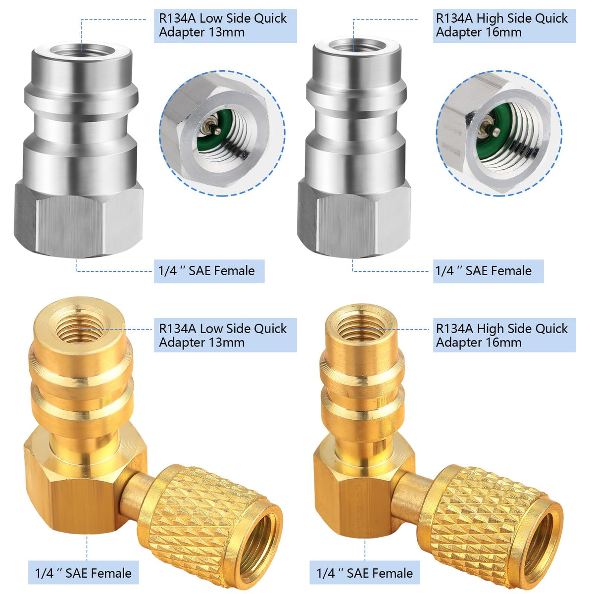Yaocom 90° adapter close-up showing brass finish and secure threading benefit