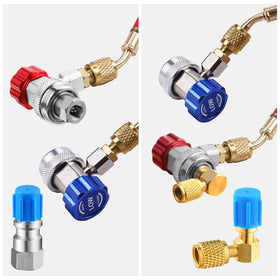 Yaocom adapter attached to R134A hose demonstrating secure leak-resistant connection