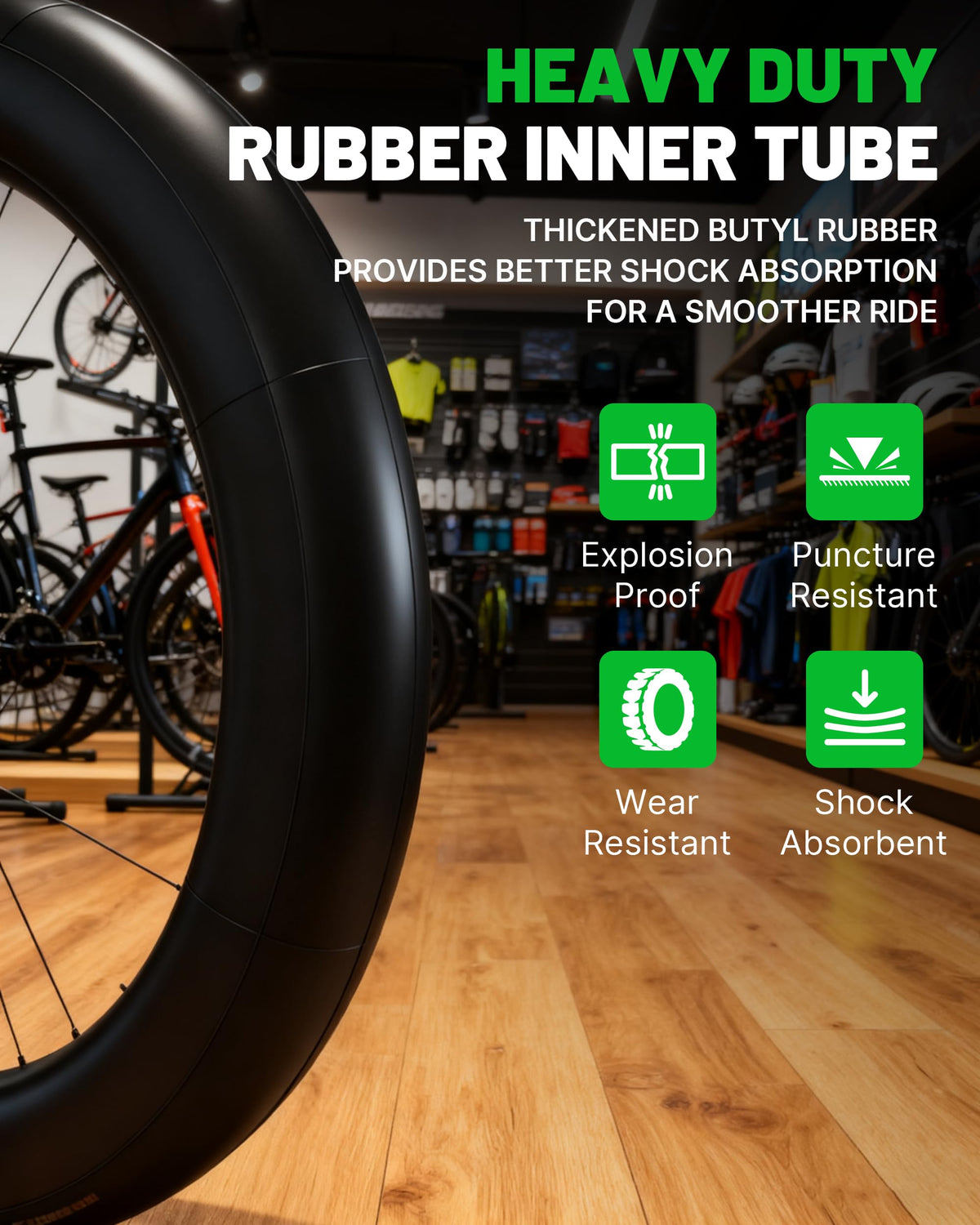 YAORISE tube mounted on a Super73 wheel showing secure fit and improved stability