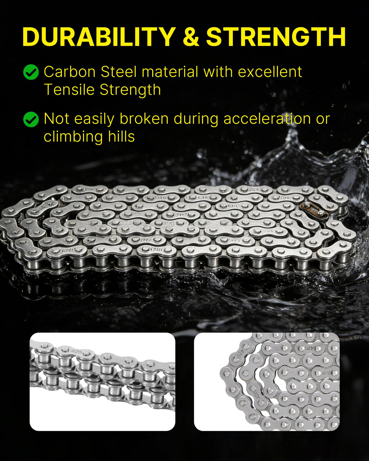YAORISE chain texture showing rust-resistant coating for longer life