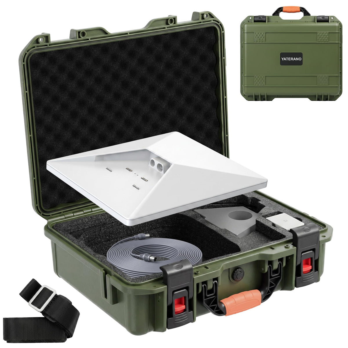 YATERANO front case view showing sturdy shell and travel protection