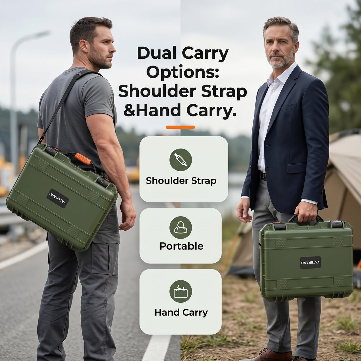 YATERANO reinforced handle and safety-lock detail for secure carry