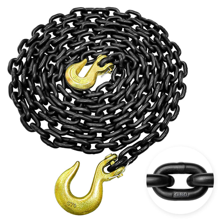 YATOINTO front view of Grade 80 log chain showing product and benefits
