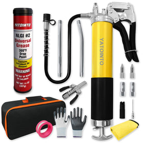 YATOINTO front view of grease gun kit showing parts and carry bag for organized storage