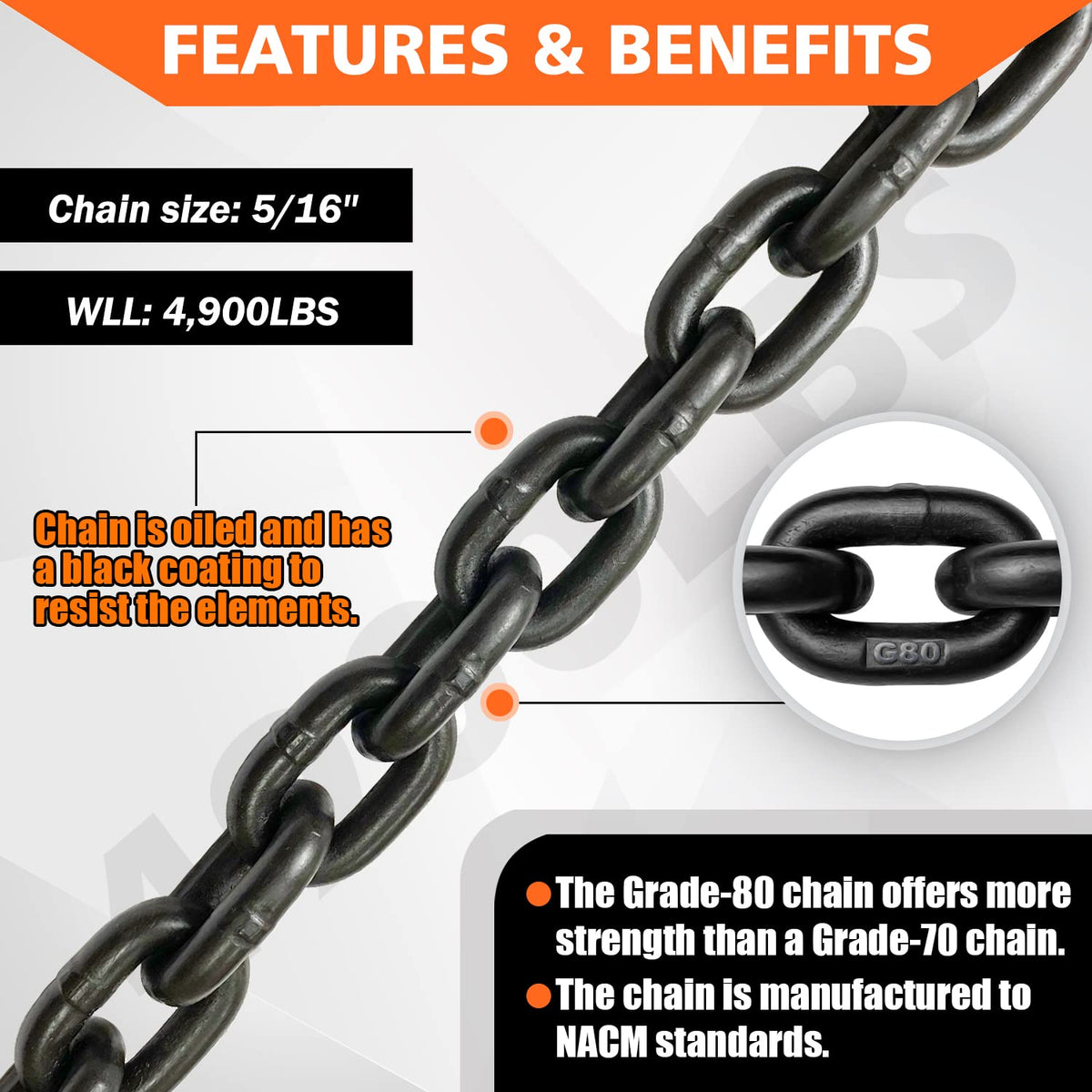 YATOINTO full 14-foot chain laid out to show length and scale