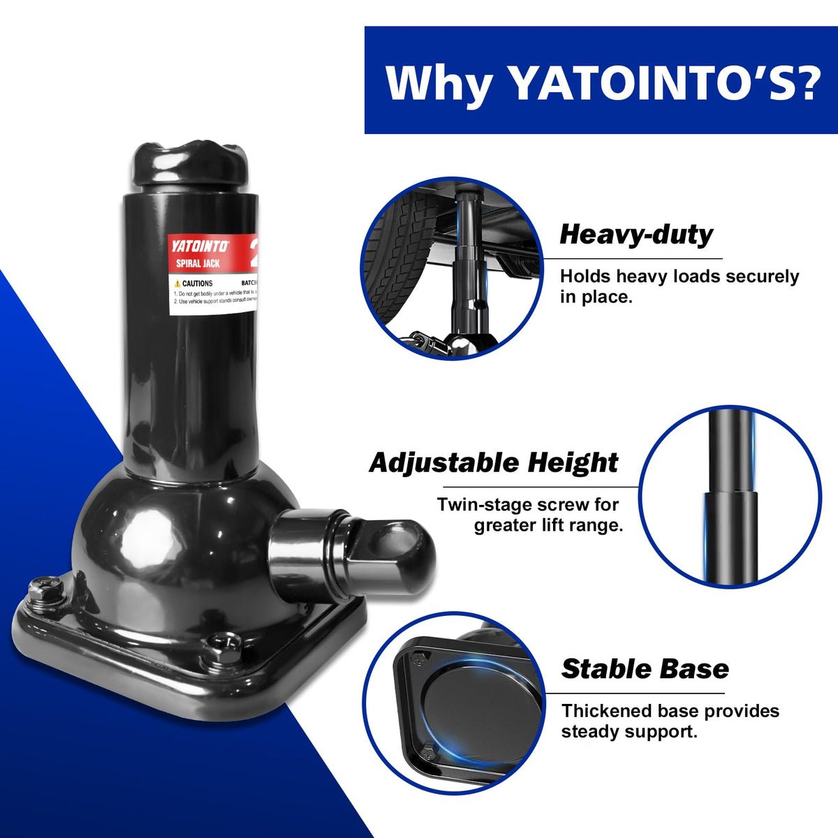 YATOINTO jack at minimum height under truck showing low-profile access