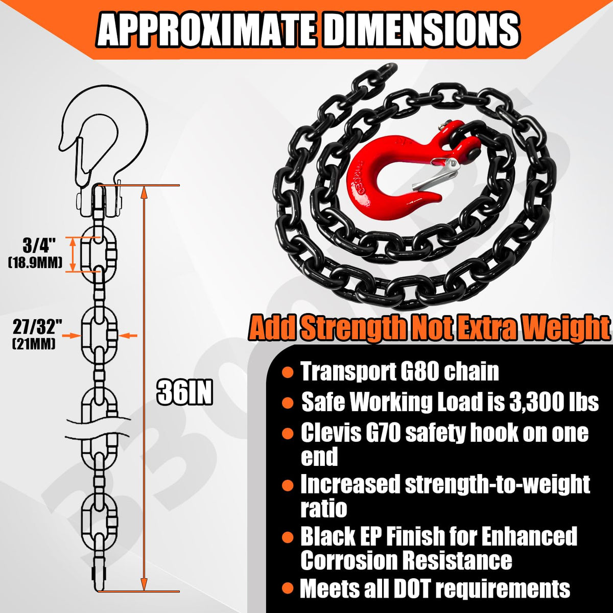 YATOINTO chain next to ruler showing 36 inch length for correct sizing