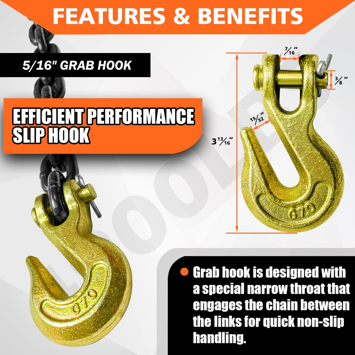 YATOINTO slip hook close-up demonstrating secure cinching benefit