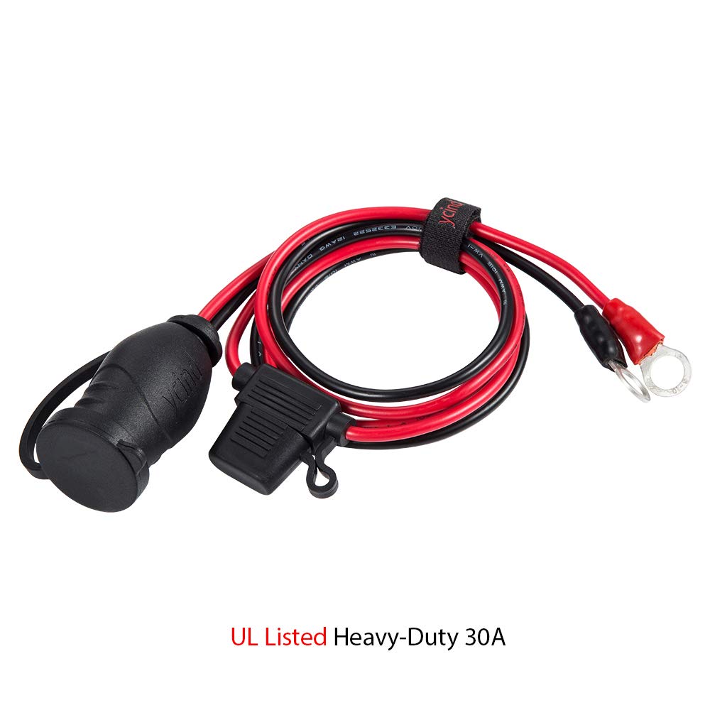 YCIND 3/8 inch eyelet terminal close-up with heavy-duty 12AWG wire for secure battery connection