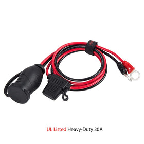 YCIND 3/8 inch eyelet terminal close-up with heavy-duty 12AWG wire for secure battery connection