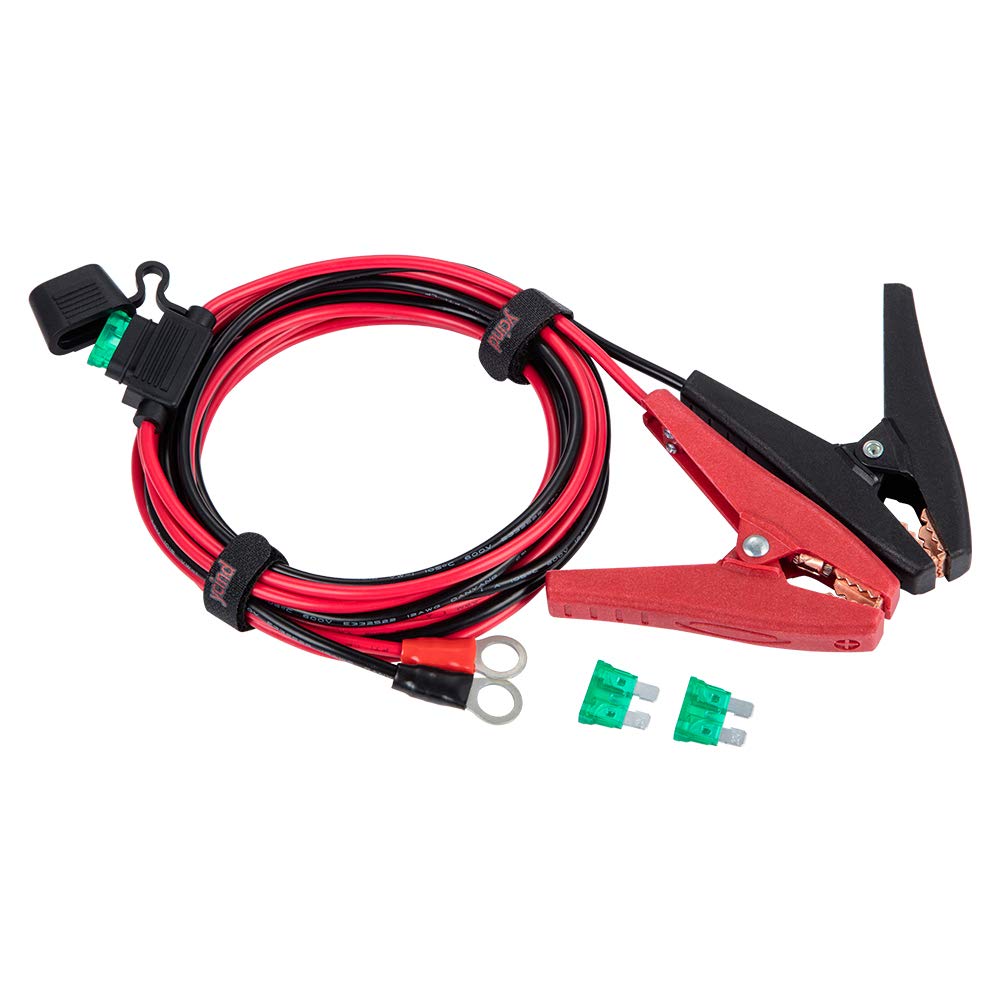 YCIND front view of packaged alligator-to-ring battery cable showing length benefit