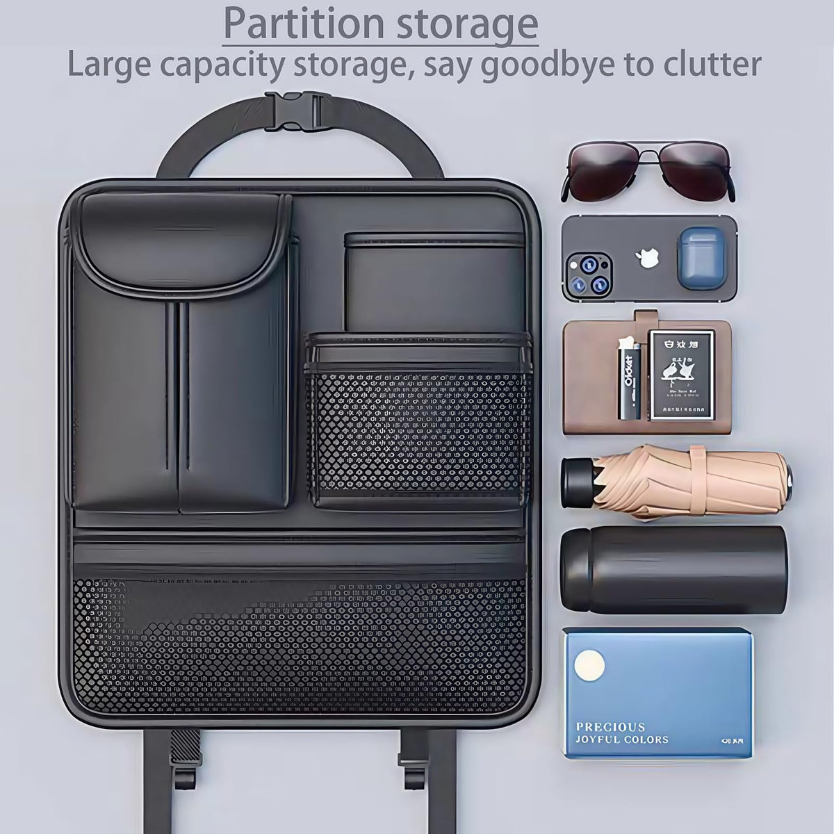Ycpasta lifestyle image in family car showing organized backseat and reduced clutter