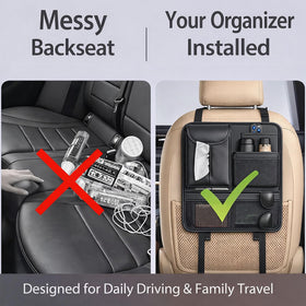 Ycpasta organizer installed with child reaching for tablet demonstrating accessibility