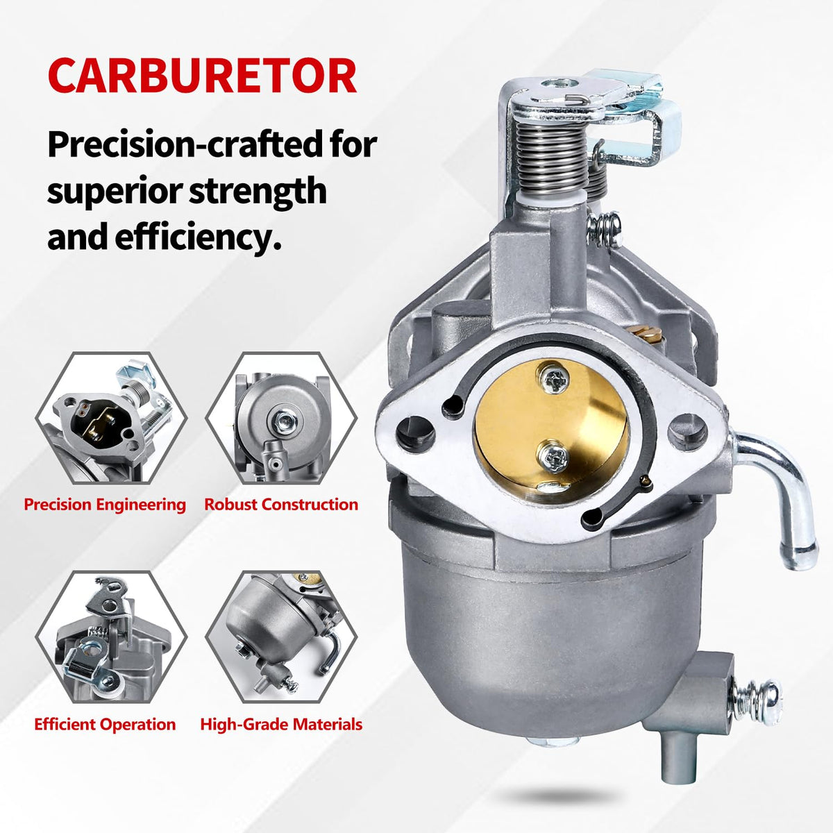 YDO carburetor close-up of integrated fuel pump, showing reliable fuel delivery benefit