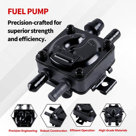 YDO fuel pump side port detail highlighting inlet/outlet arrangement for correct connection